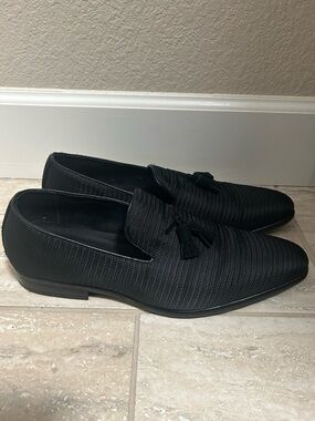 Stacy Adams Black Tassel Knit Slip-On Loafers